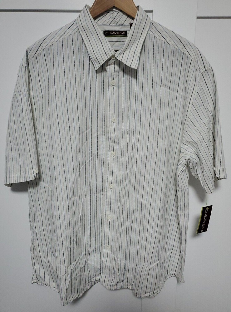 Cubavera Short Sleeve Button Front Shirt. white w/ strips Men's Size XXL. Cotton